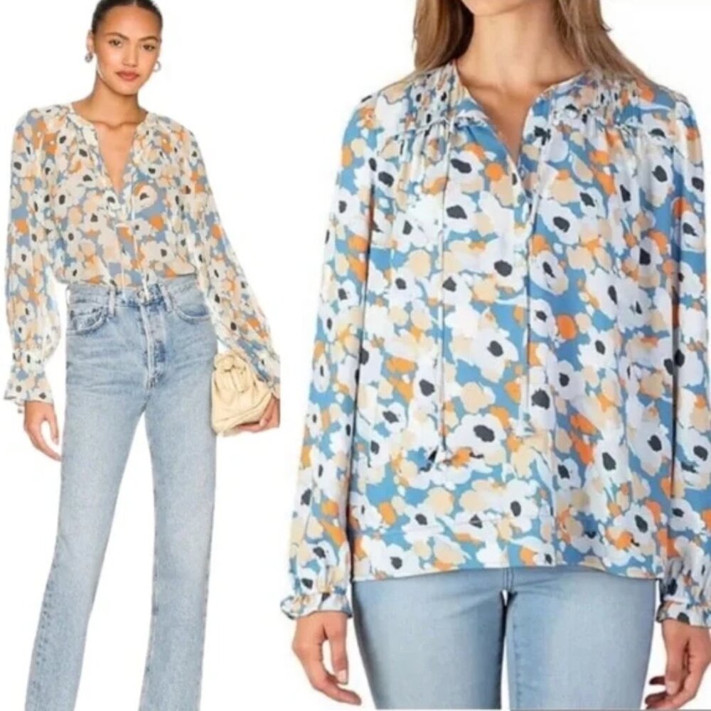 Joie women XL floral long sleeve peasant‎ top cottage core blouse pullover boho